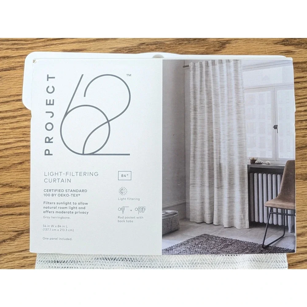 Project 62 Light Filtering Curtain Panel 54x84 Gray Herringbone Cotton Target